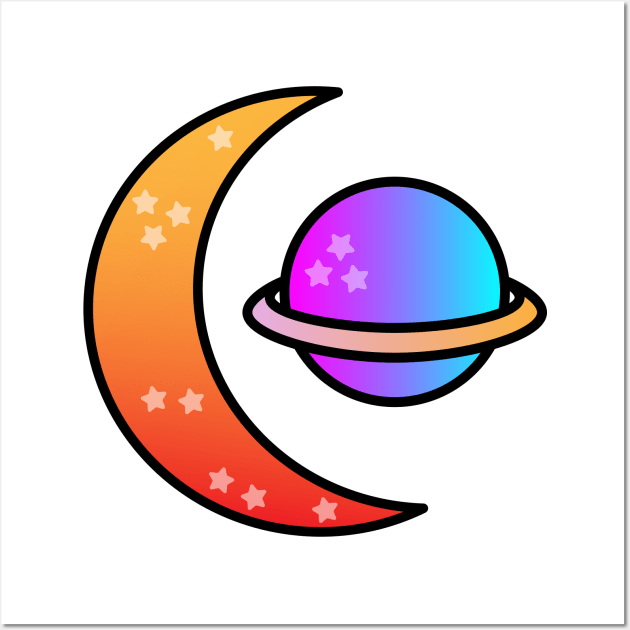 Saturn And Moon Wall Art by PG store